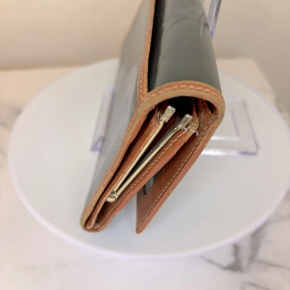 Meidon‎ Vintage Dark Green and Tan Leather Wallet